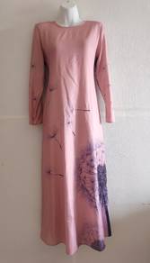 Pink Dandelion Print Dress/ Jubah labuh