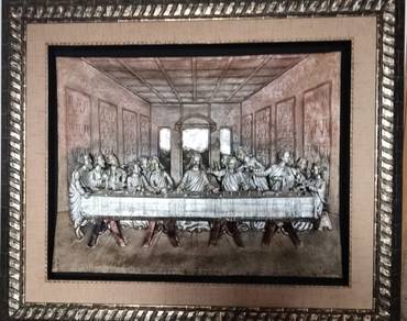 Framed 3D Pewter relief of The Last Supper 