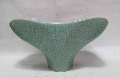  Japanese Celadon Ceramic Flower Vessel with Ice-Crackle Glaze