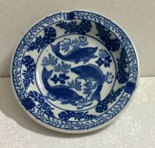 Vintage Blue Koi Fish Ashtray/ Plate (Not Used)
