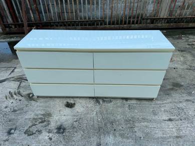 (IKEA) Glass Top Chest of 6 Drawer Cabinet Laci