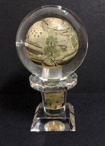 Crystal Globe Chinese Reverse Painting+Stand+Cert