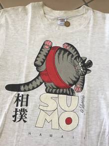 T-shirt Kucing Gemuk Sumo Hawaii vintage 80s tag