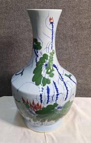 Chinese Ceramic Bottle Vase with Lotus and Pine De