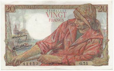France German WWII 20 Francs 1943  ef