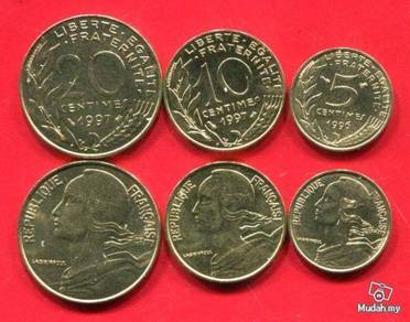 FRANCE coins 5 10 20 CENTIMES 3 pcs unc