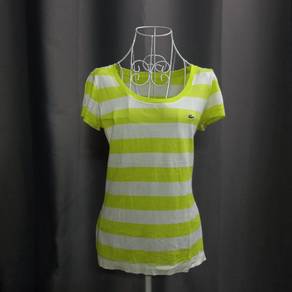 Lacoste Women's Round Neck Yellow Striped T-Shirt
