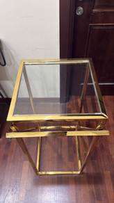 Gold Metal and Glass Square Side Table x 2PCS