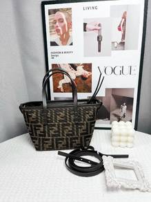 Fendi Mini Roll Tote in Brown FF Jacquard