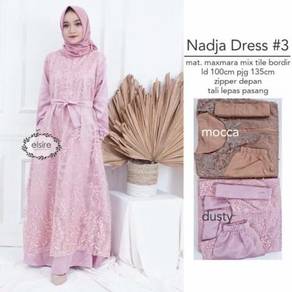 Jubah Nadja lace maxi long sleeve dress pink brown
