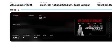 My Chemical Romance KL 2026 Ticket Zone C