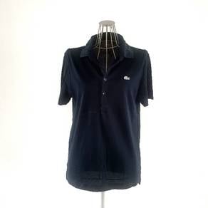 LACOSTE Black cotton logo-patch short-sleeve polo