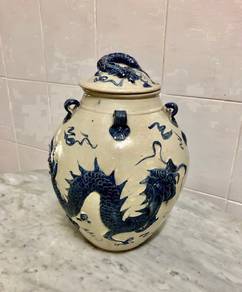 Ceramic Blue Dragon Vase/Pot - 1980s