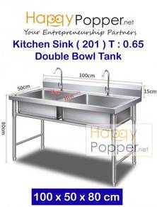 Stainless steel 2 Double bowl sink tank table new