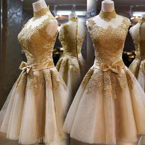 Gold wedding bridesmaid prom dress gown RBBD0050
