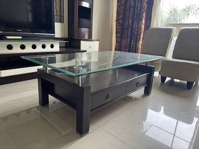 Wooden Coffee Table With Glass Top