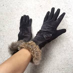 Suede Leather with Rabbit Fur Trim Wool Glove