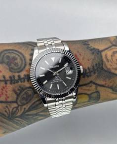 Custom Seiko Mod 41mm Black Palm Motif Datejust