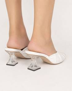 White Clear Heel Mules