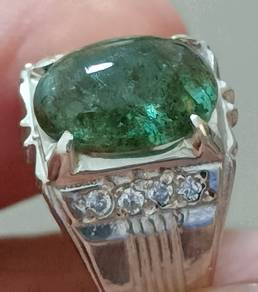 Cincin Perak Batu Zamrud Zambia Asli - Emerald