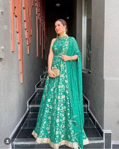 Pure Banarasi jacquard gown. (PRE ORDER)