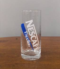 Nescafe Excella glass cup blue white