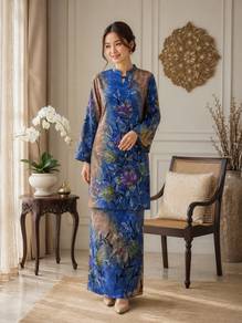 Preloved Blue Floral Batik Baju Kurung Set