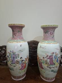 Famille Rose Eight Immortals Vase Pair | 24” Heig