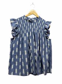 Crown & Ivy Blue White Cap Sleeves 100% Cotton Top