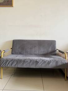 Grey 2-Seater Sofa with Gold Metal Frame