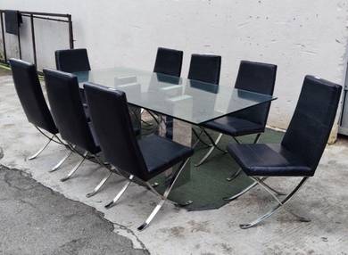 YE42E Meja Makan Kaca 6.5' Glass Dining Table 1+8