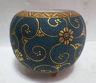Vintage Teal and Gold Floral Decorative Pot