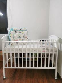 Wooden Baby Cot ( Mattress & Bedding Set included)