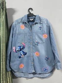 denim blouse printed