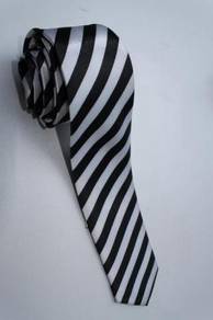 SLIM Black White #3 Top Quality Striped Neck Tie