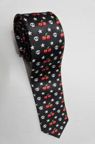SLIM Pac Man Strawberry Fruit Star Skull B NeckTie