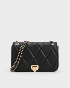Arwen Diamond-Quil Shoulder Bag - Black
