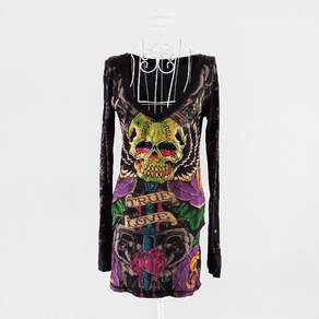 Christian Audigier Deep V-neck Long Sleeve Dtess