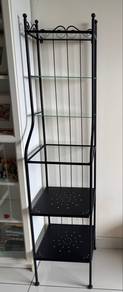 RONNSKAR Black Metal Shelf with Glass Shelves