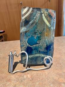 Fusion Abstract Glass Art with Aluminium Stand