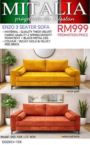 Quality 3 Seater Fabric Sofa | Sofa Murah Klang 