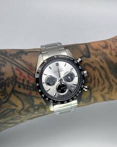 Custom Seiko Mod 39mm Silver Panda Quartz Chronogr