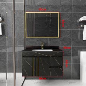 Toilet Cabinet Mirror Kabinet Tandas Cermin Black