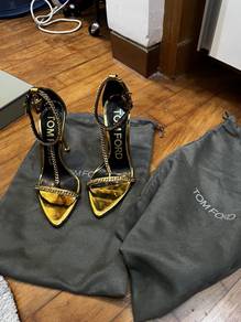 Tom Ford Gold Chain Ankle Strap Heels