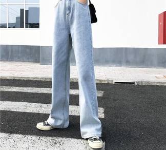 Denim Wide-Leg
High-Waist Mopping Straight Long Je