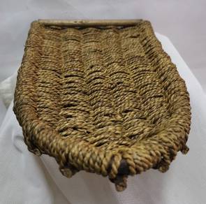 Vintage handmade basket brown tan grass woven wick