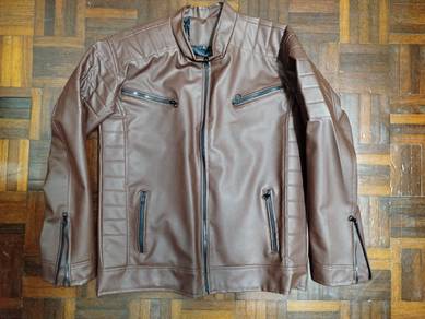 (NEGO) Brown Leather Jacket with Zippers