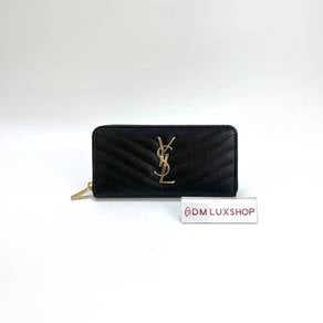 99% New YSL Black Zip-Around Long Wallet GHW