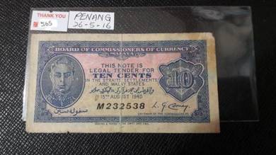 Malaya BOC of currency 10 cents 1940 M23