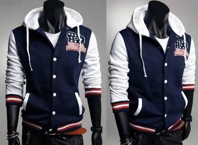 B007 BLUE HOODIE SWEATER BASEBALL VARSiTY JACKET R